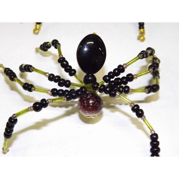 Handmade Beaded Spider Ornaments Set Of 7 Decor Figurines Beads Stones Ooak BagC - Picture 6 of 16